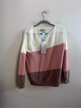 Evolution‎ by Cyrus pink and brown colorblock sweater